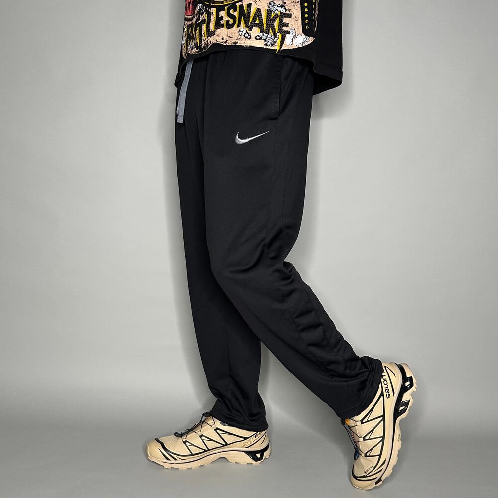 Vintage Y2K Nike Sweatpants Mens M Jet Black Grey Swoosh Therma Fit Polyester